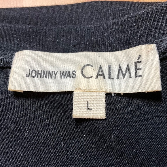 JOHNNY WAS CALME Bamboo & Organic Cotton Blend Long Sleeve Tee PomPom Trim Sz L - Picture 5 of 8